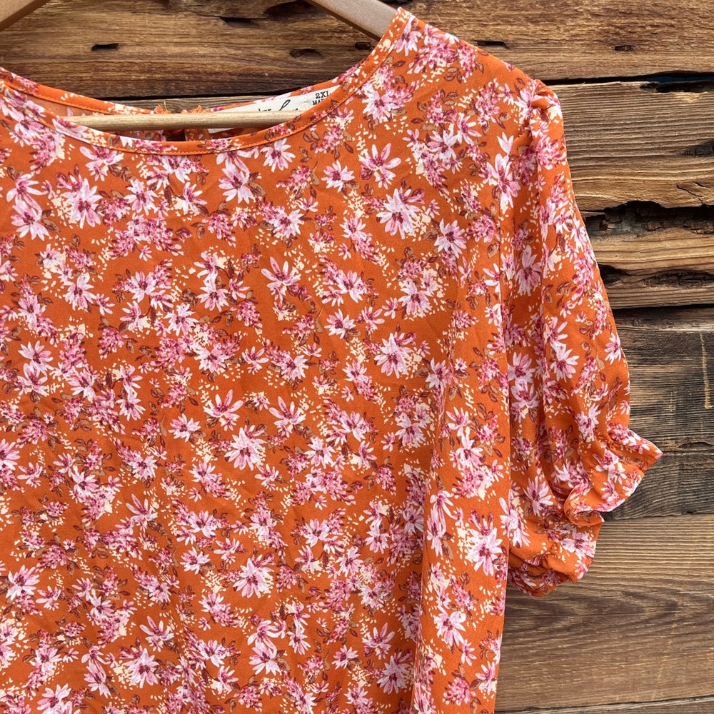 LIBERTY LOVE | Orange Pink Floral Blouse 2XL - Picture 2 of 5